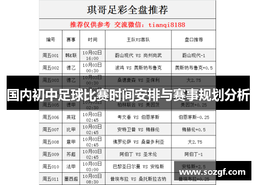 国内初中足球比赛时间安排与赛事规划分析